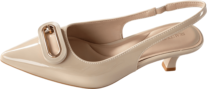 POINTED TOE PATENT LEATHER SLINGBACK HEELS WITH RECTANGULAR BUCKLE 3
