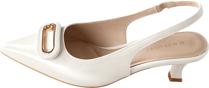 POINTED TOE PATENT LEATHER SLINGBACK HEELS WITH RECTANGULAR BUCKLE 2