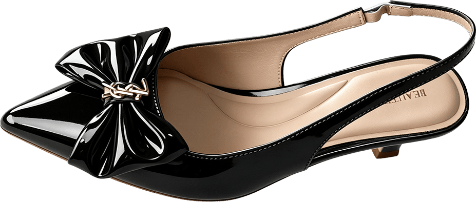 POINTED TOE PATENT LEATHER SLINGBACK PUMPSWITH BOW 2