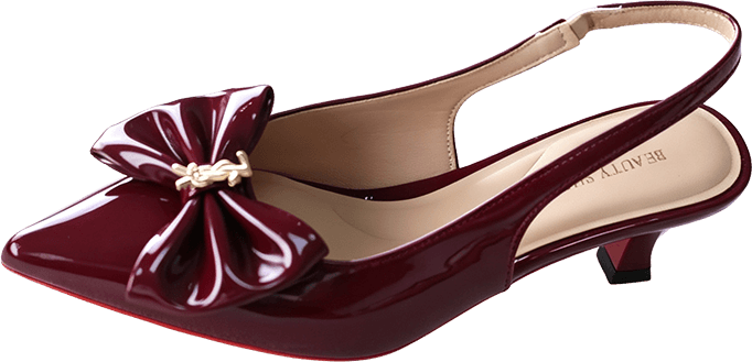 POINTED TOE PATENT LEATHER SLINGBACK PUMPSWITH BOW 5