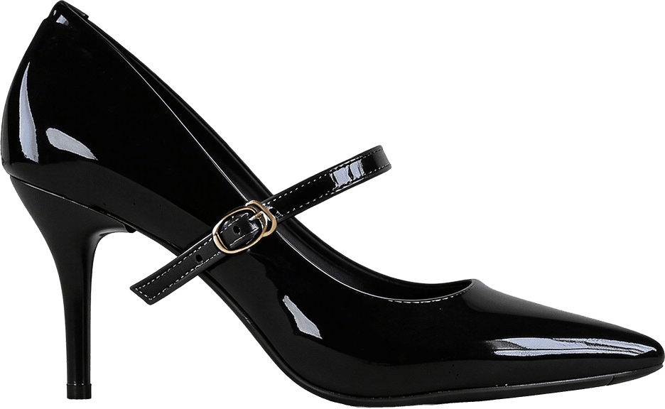 POINTED TOE PATENT LEATHER HIGH HEEL PUMPS WITH INSTEP STRAP