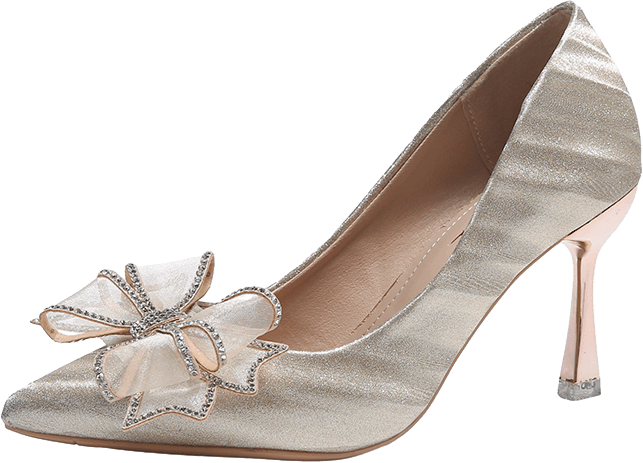 GLITTER POINTED TOE HIGH HEELS WITH RHINESTONE BOW AND CLEAR HEEL 2