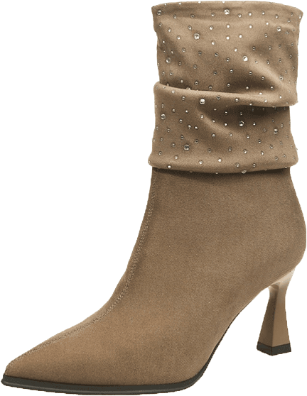 POINTED TOE ANKLE BOOTS WITH RHINESTONE SLOUCHY CUFF AND STILETTO HEEL 2