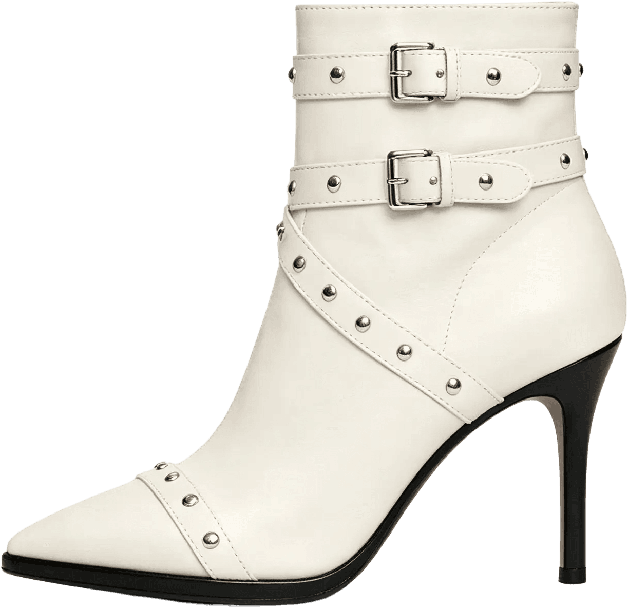 POINTED TOE ANKLE BOOTS WITH DOUBLE BUCKLE STRAPS, SILVER STUDS, AND STILETTO HEEL 3