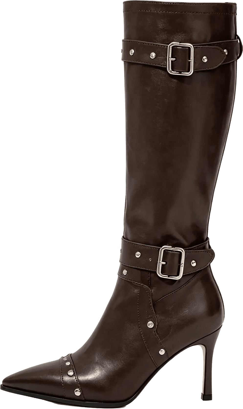 POINTED TOE KNEE HIGH BOOTS WITH DOUBLE BUCKLE STRAPS AND STILETTO HEEL 2