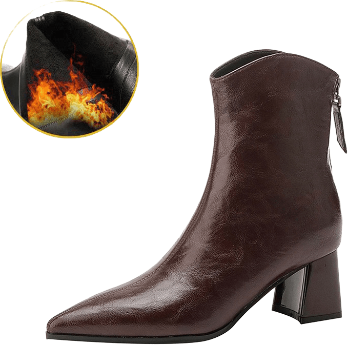 FLEECE LINED ANKLE BOOTS WITH POINTED TOE AND BLOCK HEEL 2