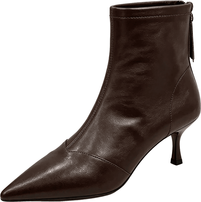 POINTED TOE ANKLE BOOTS WITH KITTEN HEEL AND BACK ZIPPER 2