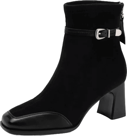 SUEDE ANKLE BOOTS WITH PATENT TOE CAP BUCKLE STRAP AND BLOCK HEEL 3