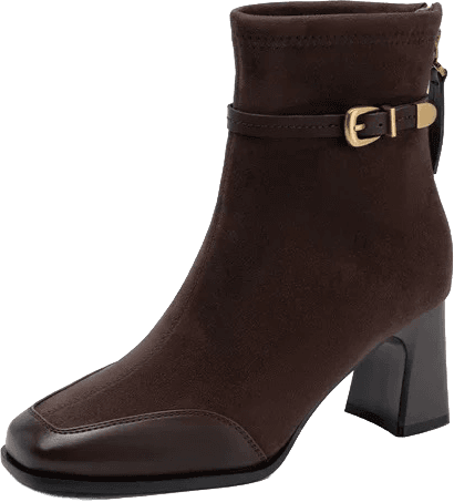 SUEDE ANKLE BOOTS WITH PATENT TOE CAP BUCKLE STRAP AND BLOCK HEEL 2