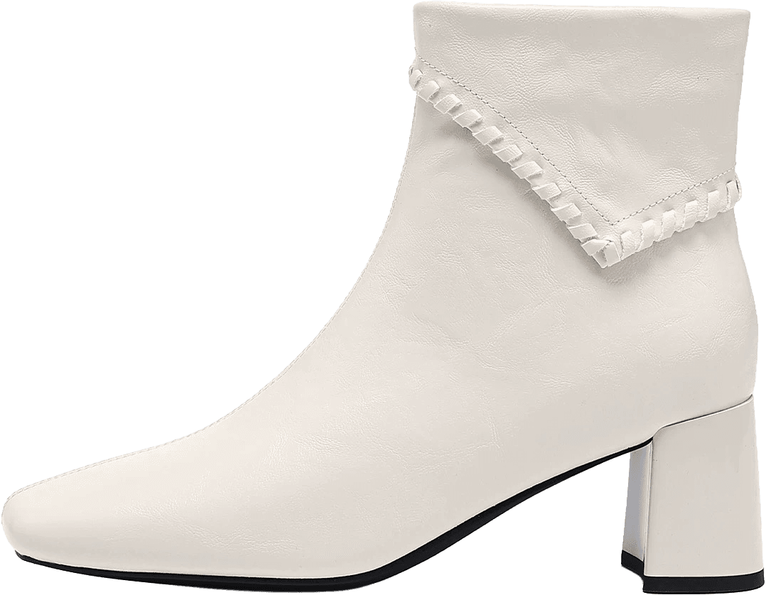 SQUARE TOE ANKLE BOOTS WITH BLOCK HEEL AND FOLD-OVER BRAIDED OVERLAY PANEL 2