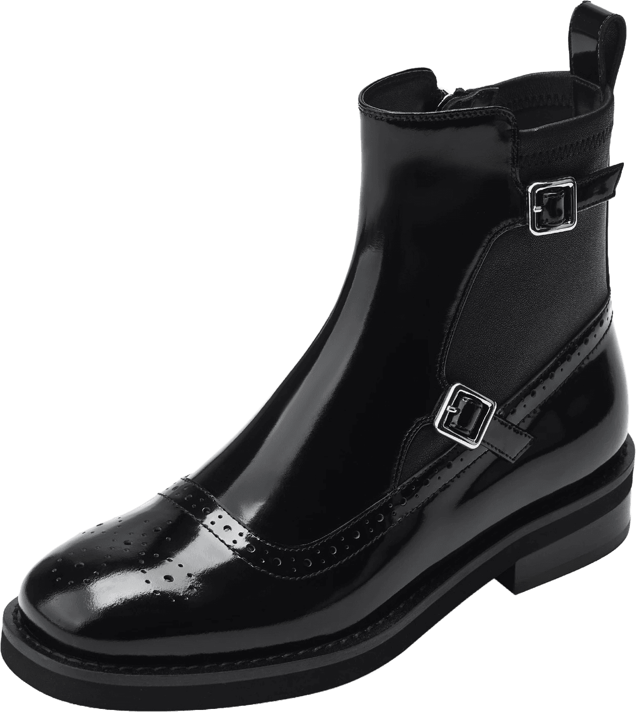 PATENT LEATHER CHELSEA ANKLE BOOTS WITH DOUBLE BUCKLE STRAPS AND BROGUE DETAIL 3