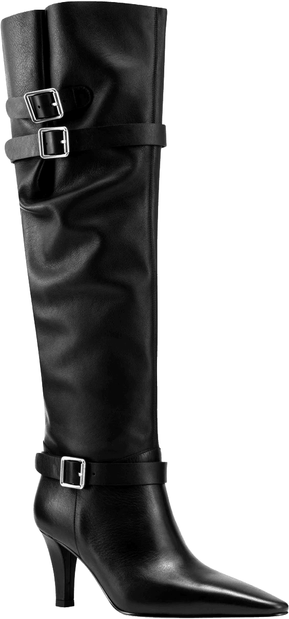 POINTED TOE KNEE HIGH BOOTS WITH TRIPLE BUCKLE STRAPS AND STILETTO HEEL 3