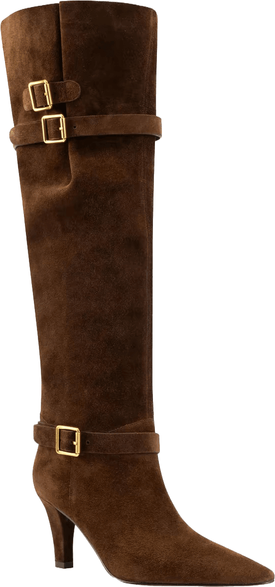 POINTED TOE KNEE HIGH BOOTS WITH TRIPLE BUCKLE STRAPS AND STILETTO HEEL 2