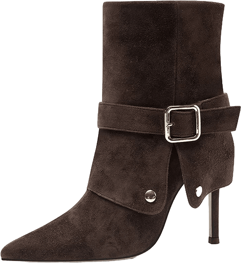SUEDE POINTED TOE ANKLE BOOTS WITH BUCKLE STRAP AND STILETTO HEEL 2