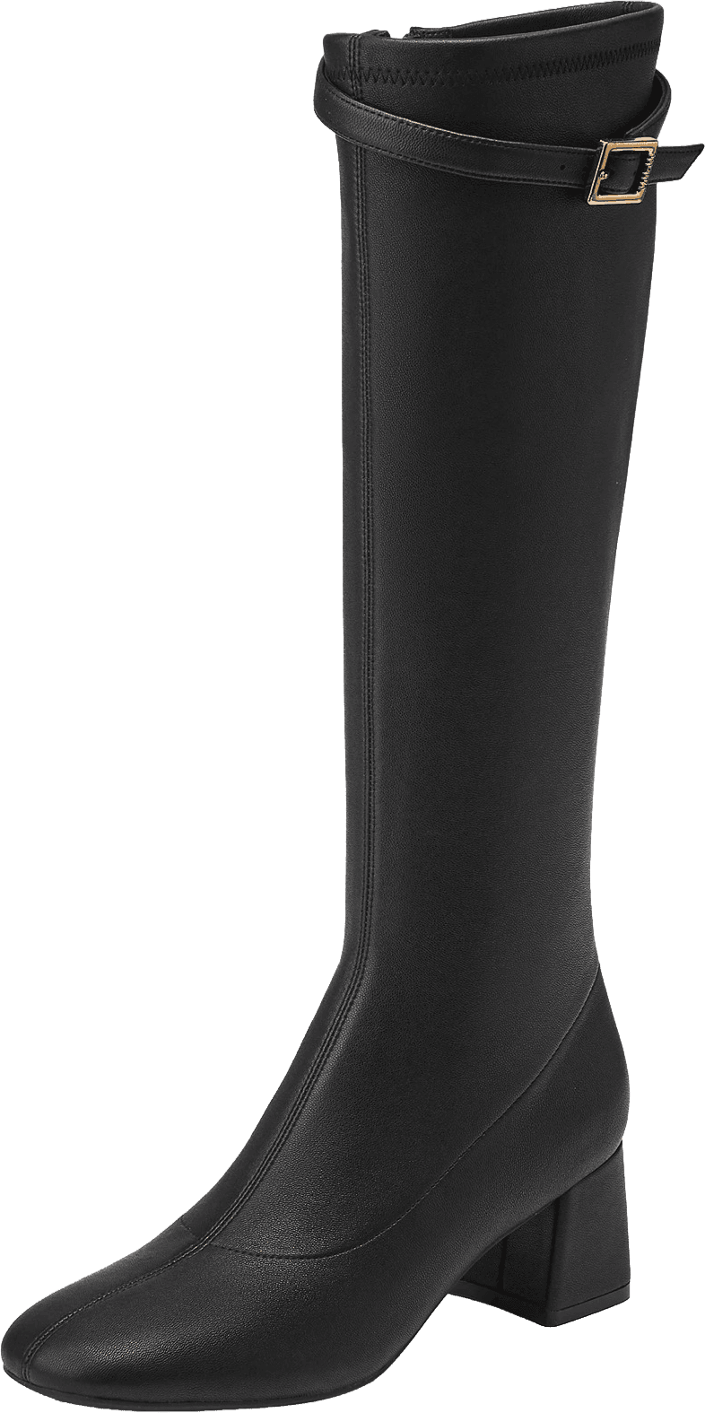 KNEE HIGH BOOTS WITH SQUARE TOE  BLOCK HEEL  AND GOLD BUCKLE STRAP 3