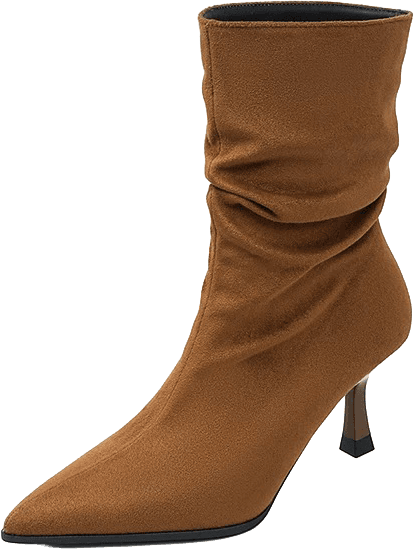 SUEDE SLOUCHY MID CALF BOOTS WITH POINTED TOE AND KITTEN HEEL 2