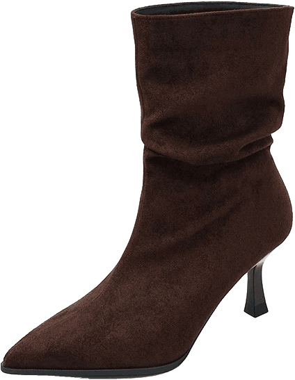SUEDE SLOUCHY MID CALF BOOTS WITH POINTED TOE AND KITTEN HEEL 3
