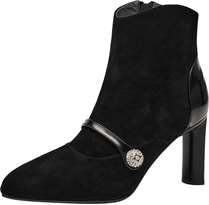 POINTED TOE ANKLE BOOTS WITH RHINESTONE BUTTON STRAP AND BLOCK HEEL 2