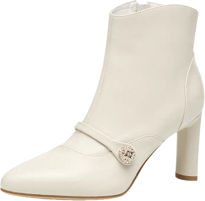 POINTED TOE ANKLE BOOTS WITH RHINESTONE BUTTON STRAP AND BLOCK HEEL 3
