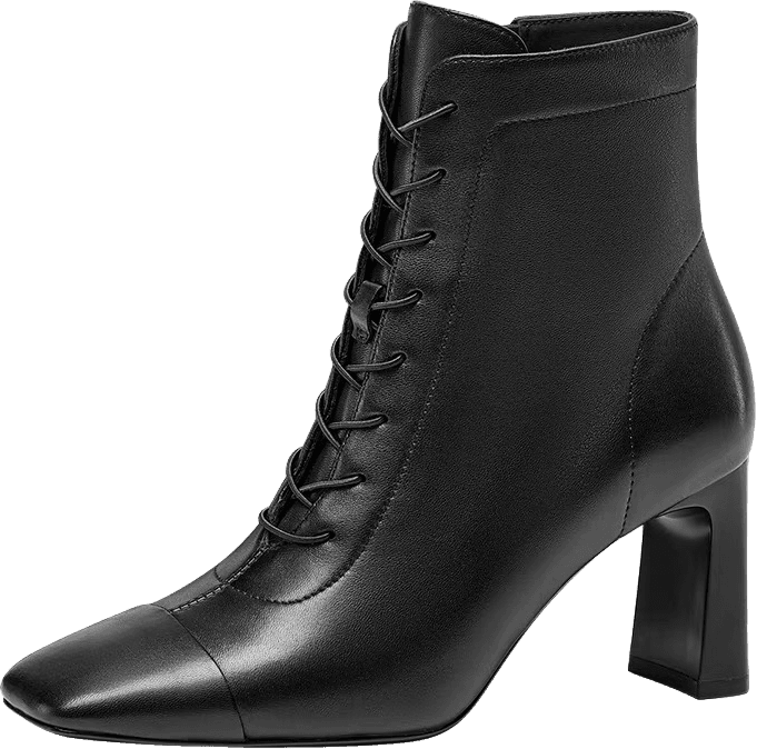 LACE-UP SQUARE TOE ANKLE BOOTS WITH BLOCK HEEL AND CAP TOE DETAIL 2