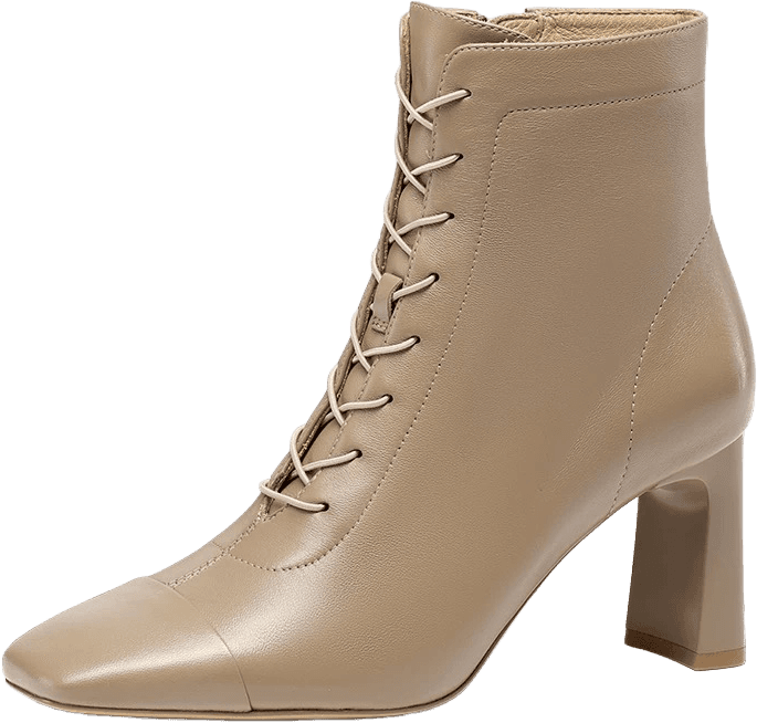 LACE-UP SQUARE TOE ANKLE BOOTS WITH BLOCK HEEL AND CAP TOE DETAIL 3