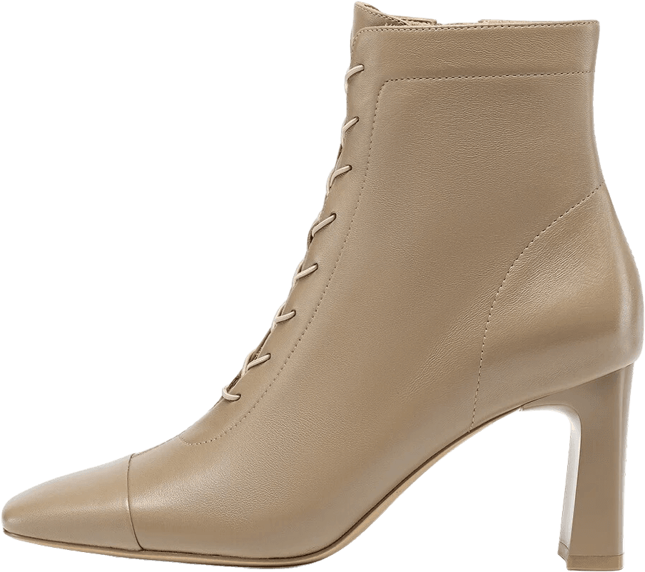 LACE-UP SQUARE TOE ANKLE BOOTS WITH BLOCK HEEL AND CAP TOE DETAIL