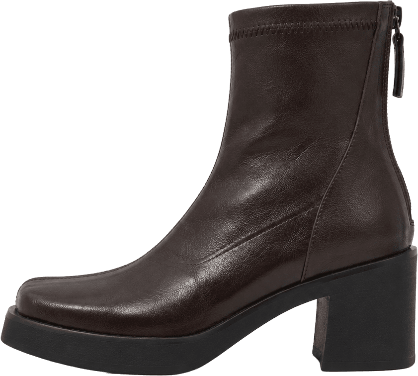 Black Faux Leather Ankle Boots Chunky Block Heel Square Toe Platform Booties with Back Zipper 2