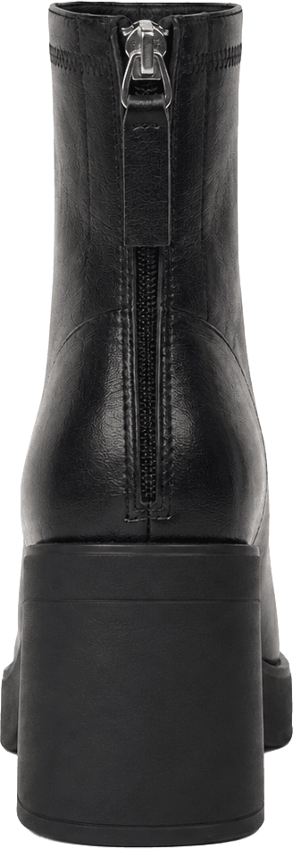 Black Faux Leather Ankle Boots Chunky Block Heel Square Toe Platform Booties with Back Zipper 7