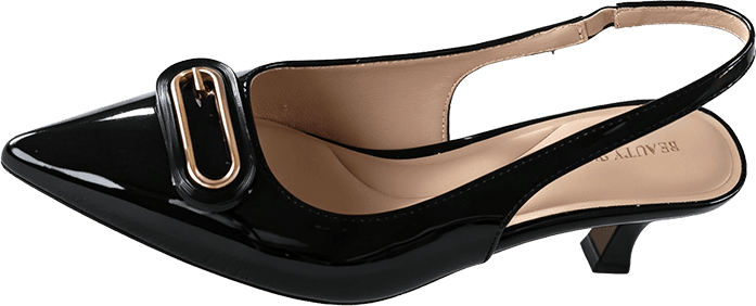 POINTED TOE PATENT LEATHER SLINGBACK HEELS WITH RECTANGULAR BUCKLE