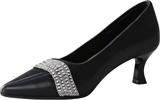 POINTED TOE LEATHER HIGH HEEL PUMPS WITH WAVE-SHAPED RHINESTONE EMBELLISHMENT
