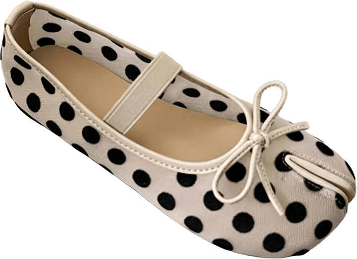 BREATHABLE MESH POLKA DOT SPLIT-TOE MARY JANE FLATS WITH BOW