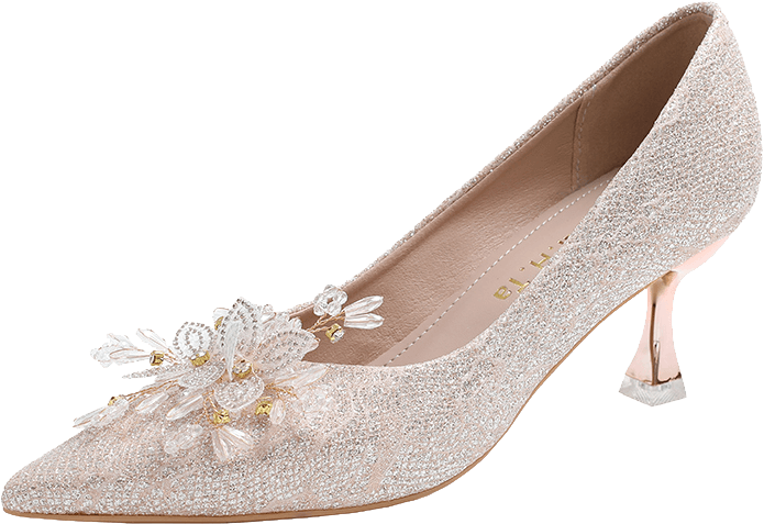 POINTED TOE SPARKLY BRIDAL HIGH HEEL PUMPS WITH FLORAL CRYSTAL DECORATION