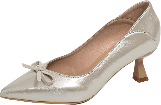 LEATHER POINTED TOE KITTEN HEEL PUMPS WITH BOW