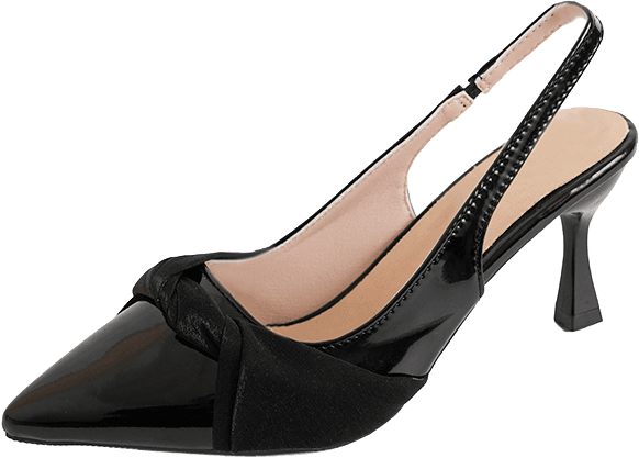 POINTED TOE PATENT LEATHER SLINGBACK KITTEN HEEL PUMPS WITH BOW DETAIL