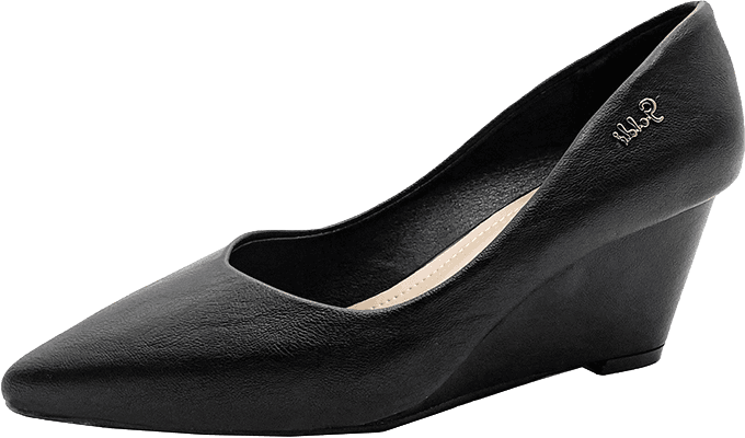 POINTED TOE LEATHER WEDGE HEEL PUMPS WITH LEATHER UPPER