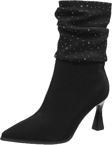 POINTED TOE ANKLE BOOTS WITH RHINESTONE SLOUCHY CUFF AND STILETTO HEEL