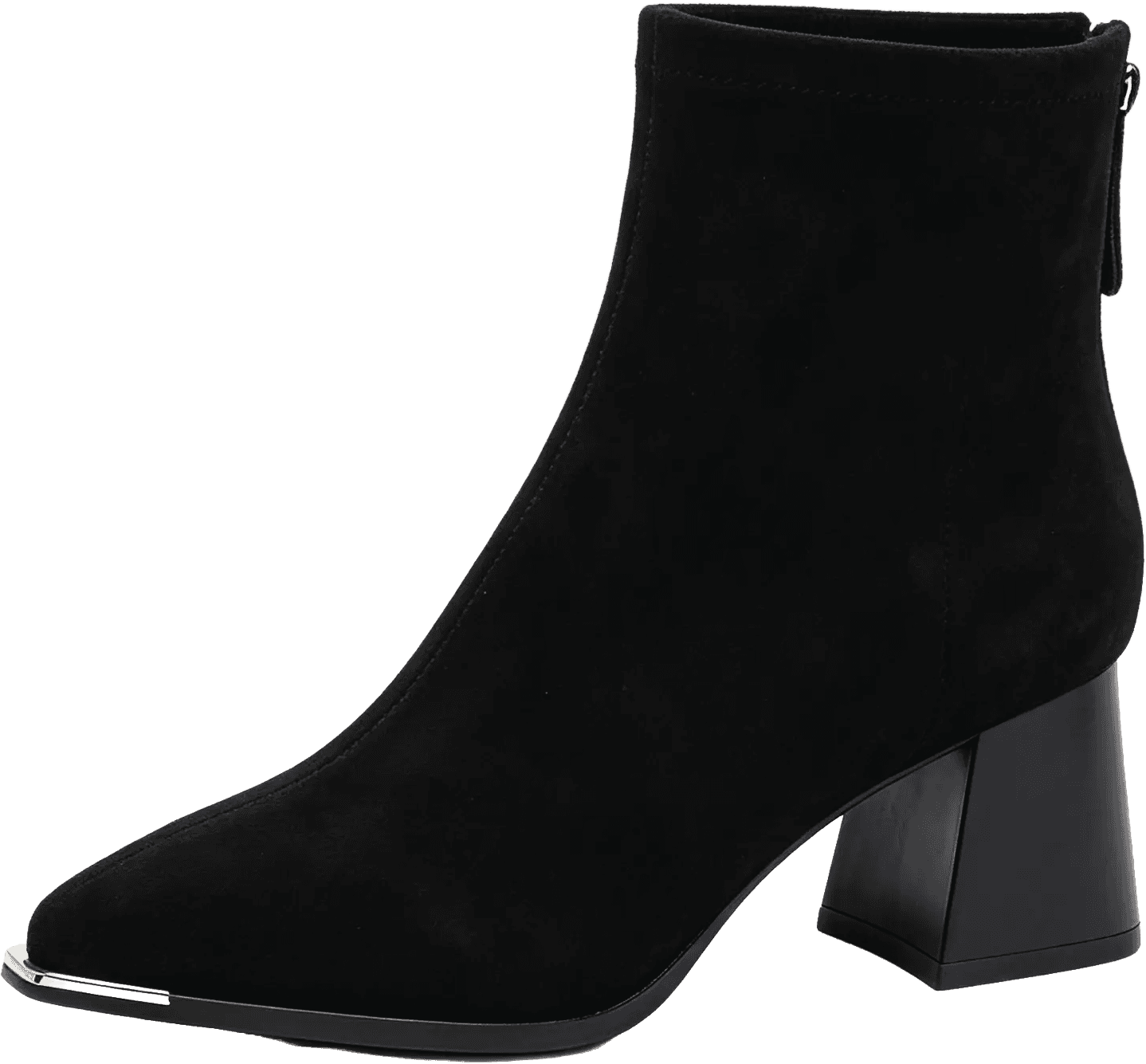 SUEDE ANKLE BOOTS WITH BLOCK HEEL AND METAL TOE CAP