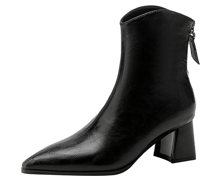FLEECE LINED ANKLE BOOTS WITH POINTED TOE AND BLOCK HEEL