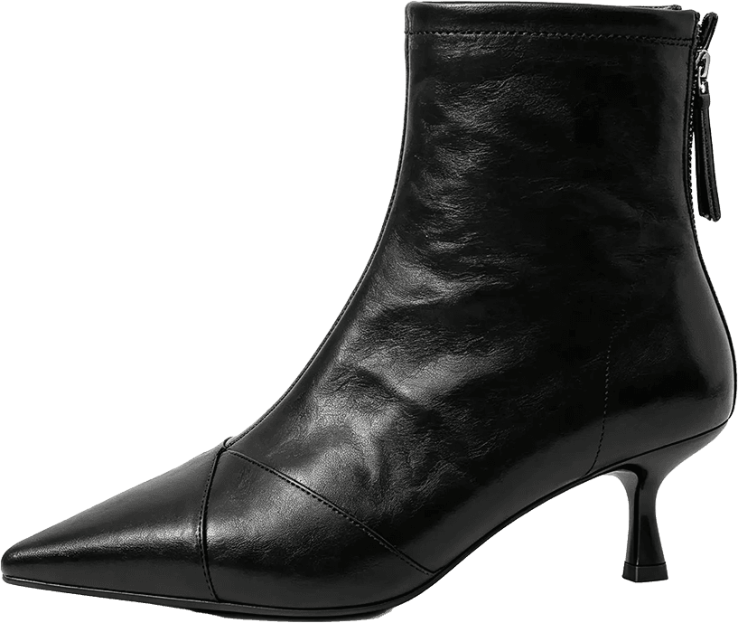 POINTED TOE ANKLE BOOTS WITH KITTEN HEEL AND BACK ZIPPER