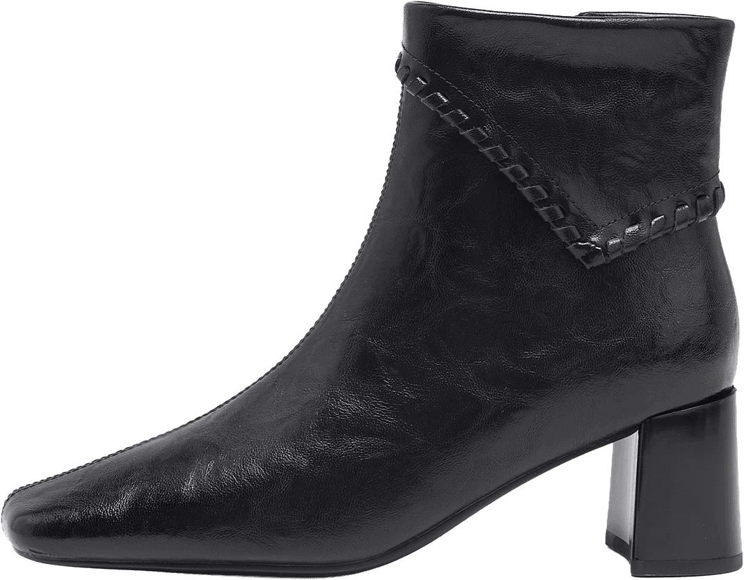 SQUARE TOE ANKLE BOOTS WITH BLOCK HEEL AND FOLD-OVER BRAIDED OVERLAY PANEL