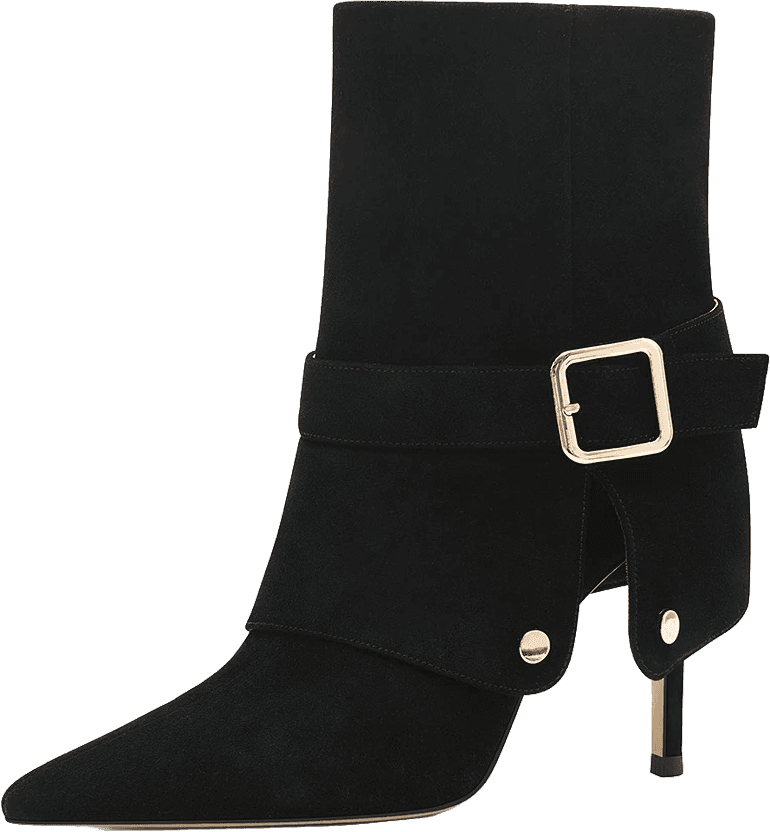 SUEDE POINTED TOE ANKLE BOOTS WITH BUCKLE STRAP AND STILETTO HEEL