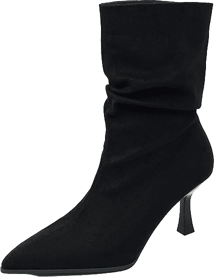 SUEDE SLOUCHY MID CALF BOOTS WITH POINTED TOE AND KITTEN HEEL